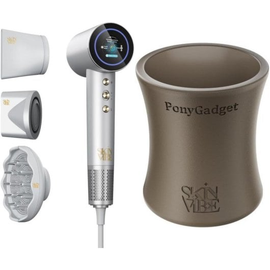 Secador de Cabelo Iónico SkinVibe Aurea Family X Plasma 1600W 4 Temperaturas 2 Velocidades com Acessórios Ecrã Tátil Cinzento