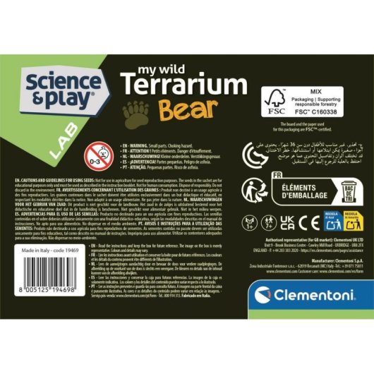 Kit Mini-Terrarium Bär Clementoni - Transparenter Behälter, Samen, Illustriertes Handbuch