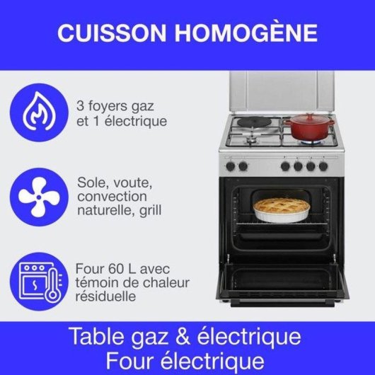 Kochherd Continental Edison Cecm60fcs 3 Gasbrenner 1 Elektroplatte