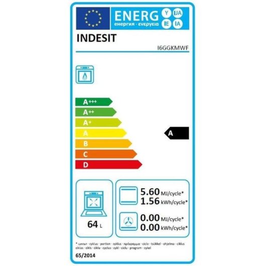 Cuisinière à gaz Indesit I6GGKMWF 60 cm 4 feux 64 L blanc