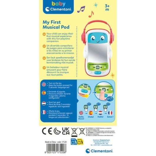 Reproductor musical infantil Clementoni 17520 con auriculares desmontables y 12 melodías