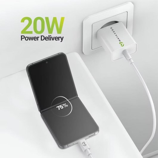 Mayaxess 20W USB Schnellladegerät mit 1m USB-C-Kabel Weiß