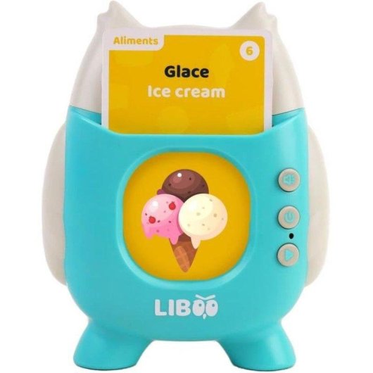Leitor Educativo MGM Liboo Jade 120 Cartões 240 Palavras Francês/Inglês Sem Ecrã Forma Coruja