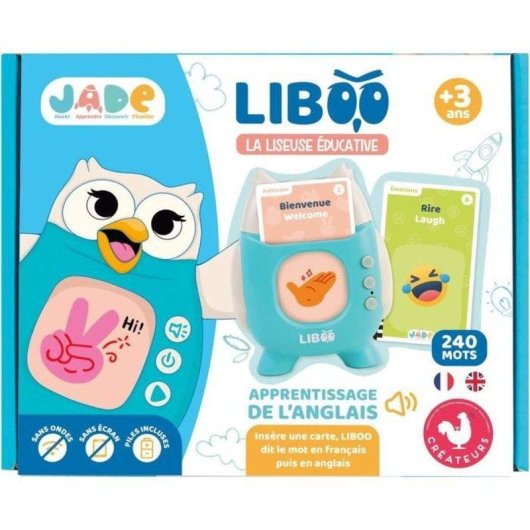 Leitor Educativo MGM Liboo Jade 120 Cartões 240 Palavras Francês/Inglês Sem Ecrã Forma Coruja