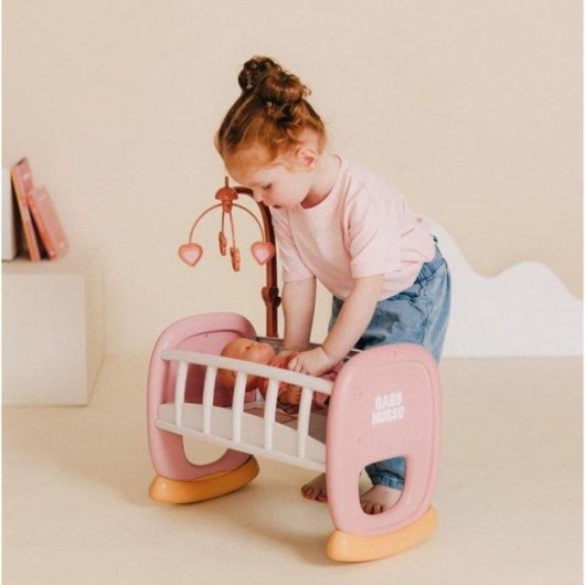 Cuna mecedora pour poupées Smoby Baby Nurse Móvil giratoire 42 cm Rosa