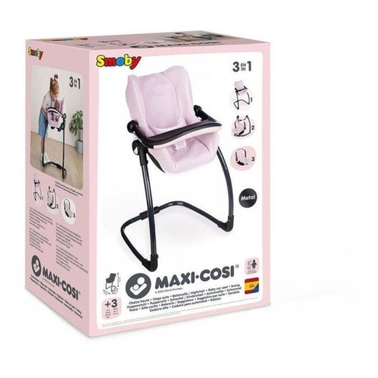 Siège à poupée Smoby Maxi-Cosi 3 en 1 avec plateau, hamac et auto, rose