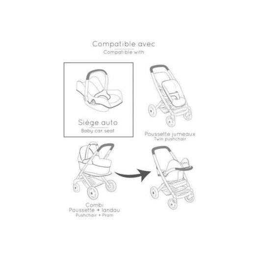 Siège à poupée Smoby Maxi-Cosi 3 en 1 avec plateau, hamac et auto, rose