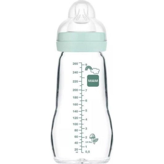 Biberão de vidro MAM Baby Feel Good 260 ml bico SkinSoft