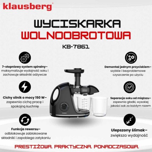Kaltgepresster Entsafter Klausberg KB-7861 150 W schwarz leise