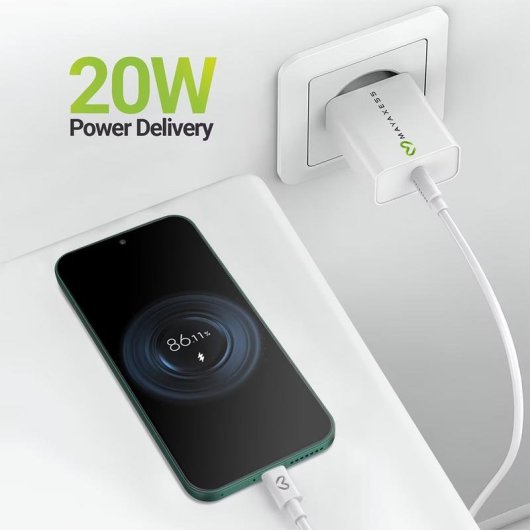 Carregador USB-C Mayaxess 20W Branco com Cabo USB-C 1 m