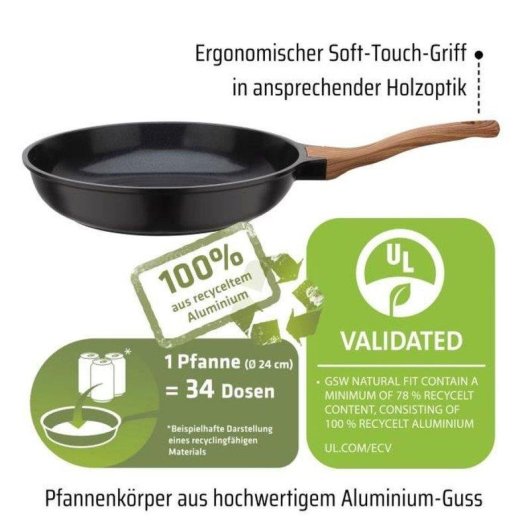 Sartén GSW Natural Fit 24 cm Aluminio Fundido Reciclado Antiadherente Sin PFAS Apta Inducción