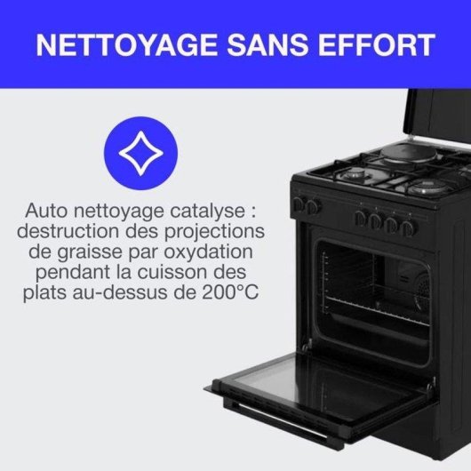 Cuisinière mixte Continental Edison CECM60FCB 3 gaz + 1 électrique 56L