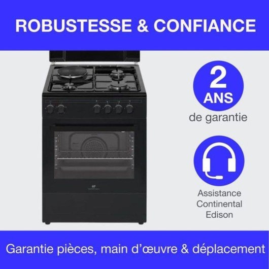 Cuisinière mixte Continental Edison CECM60FCB 3 gaz + 1 électrique 56L