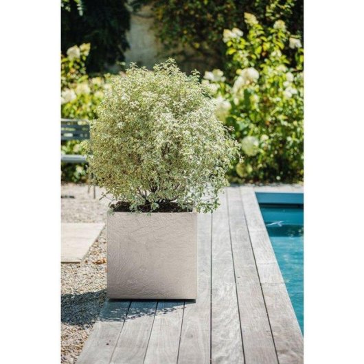 Maceta cuadrada EDA Volcania efecto piedra beige caliza 49,5 cm 57 L