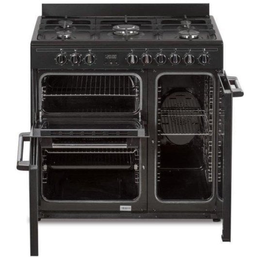Cocina de gas tipo piano Continental Edison CECP903FB 90 cm 5 fuegos 3 hornos Negro