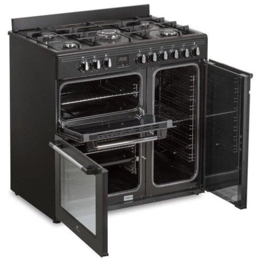 Cocina de gas tipo piano Continental Edison CECP903FB 90 cm 5 fuegos 3 hornos Negro