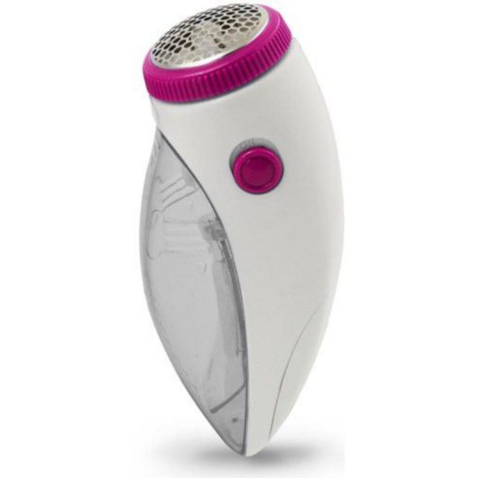 Quitapelusas Esperanza ECS005 compacto blanco y rosa con depósito transparente