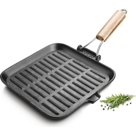 Grillpfanne Lamart 23 cm Gusseisen induktionsgeeignet klappbarer Griff