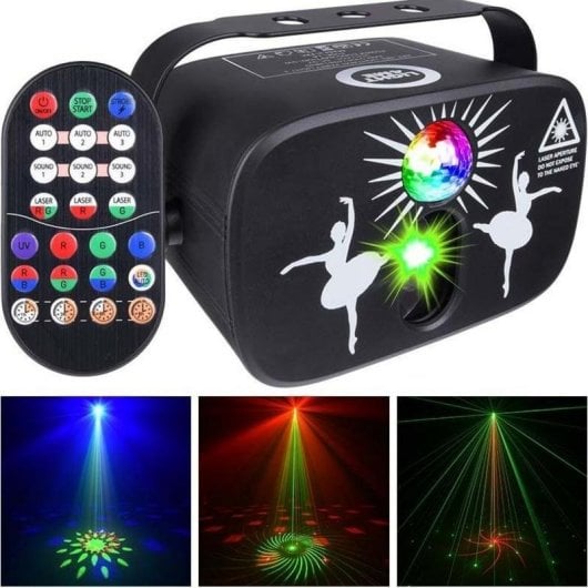 Lâmpada de Efeitos LIGHT4ME Party Light 3 LED RGB laser e controlo remoto