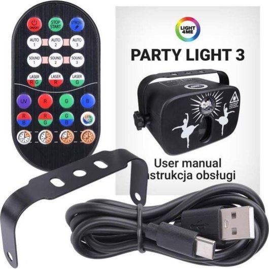 Lâmpada de Efeitos LIGHT4ME Party Light 3 LED RGB laser e controlo remoto