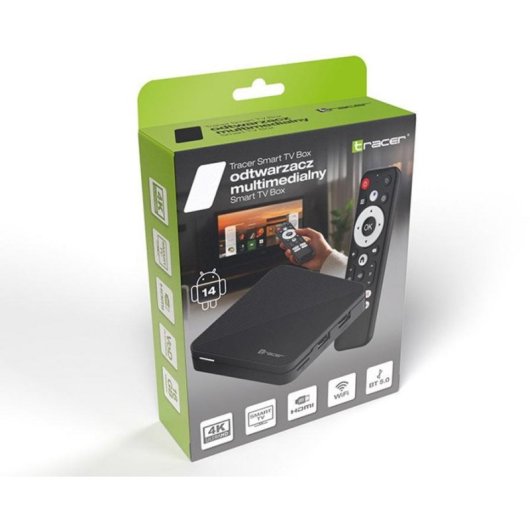 Boîtier TV Tracer TRABOX47667 Android 14.0 4K HDR 2GB 16GB Wi-Fi Bluetooth 5.0