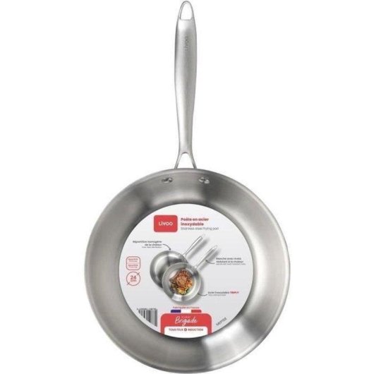 Frigideira Triply Livoo Brigade 24 cm Aço Inoxidável 3 Camadas Indução
