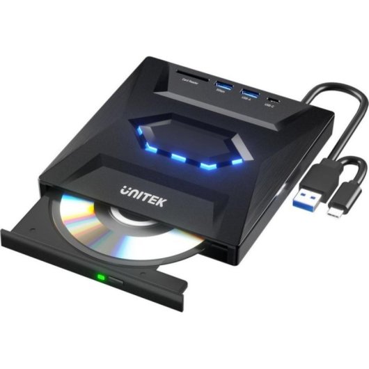 Grabadora DVD/CD externa Unitek T1037A01 con hub USB y lector SD