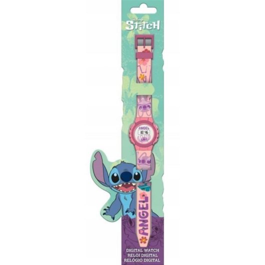 Astar Disney Stitch Angel Relógio Digital Infantil Rosa 29x9,5 cm