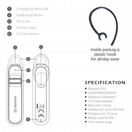 NoName Bluetooth v5.0 kabellose Kopfhörer mit Lautstärkeregelung, Freisprechfunktion, schwarz