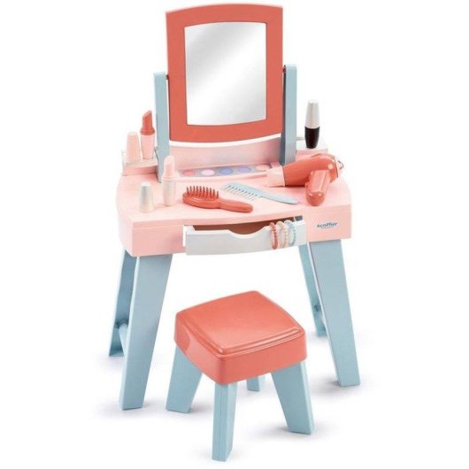 Coiffeuse Ecoiffier Ma Première avec miroir, tabouret et 11 accessoires