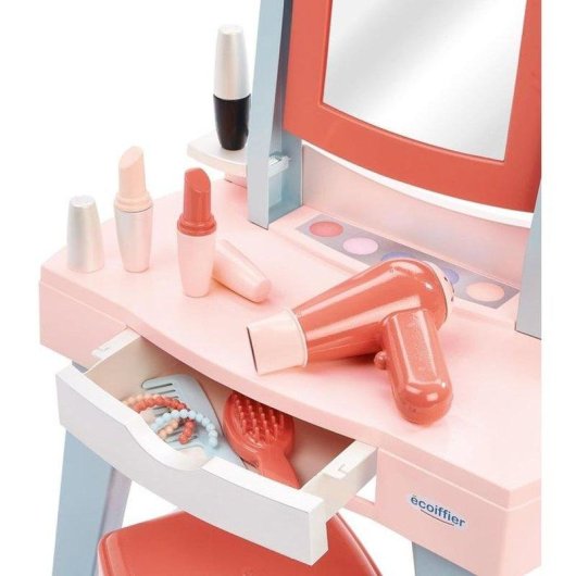 Coiffeuse Ecoiffier Ma Première avec miroir, tabouret et 11 accessoires