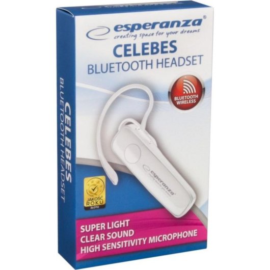Auriculares Esperanza Celebes sem fios Bluetooth v4.2 uso diário branco