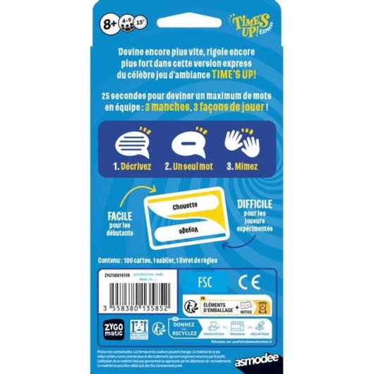 Juego de mesa Asmodee Time’s Up Express edición rápida portátil 100 cartas