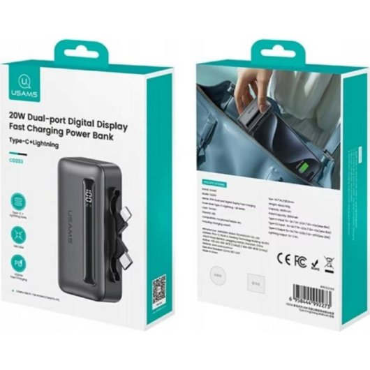 Powerbank Usams 5000 mAh Power Delivery 20W USB-C Lightning Plata