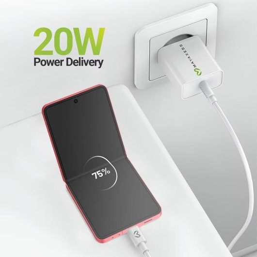 Caricatore Rapido Mayaxess 20W USB-A Bianco con Cavo USB-C 1m