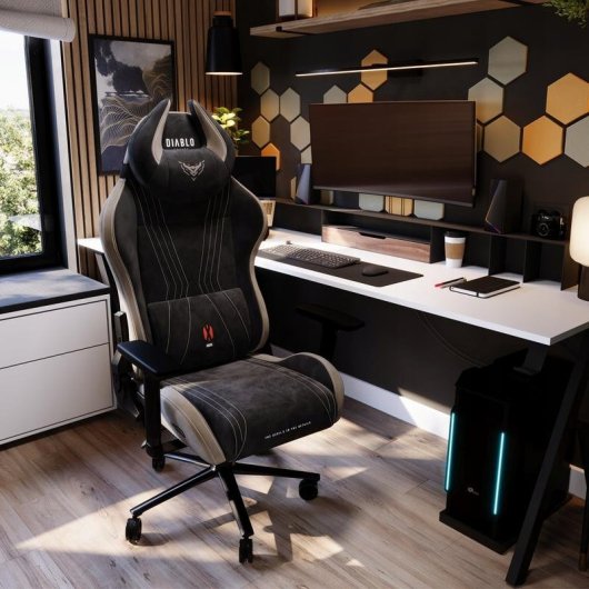 Silla gaming Diablo Chairs X-Horn 2.0 Normal Size Camel Black con soporte lumbar y tapizado Munich Suede