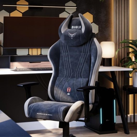 Silla gaming Diablo Chairs X-Horn 2.0 Normal Size Camel Black con soporte lumbar y tapizado Munich Suede