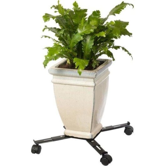 Porte-plante à roulettes Nature ajustable, métal noir, 4 bras extensibles, 34-51 cm, 100 kg