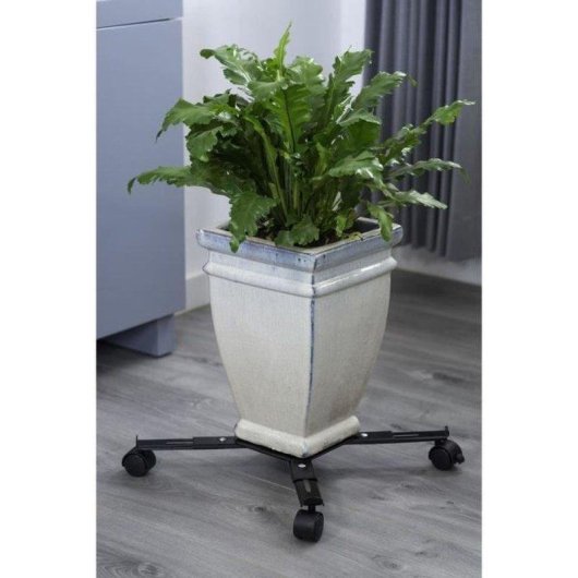 Porte-plante à roulettes Nature ajustable, métal noir, 4 bras extensibles, 34-51 cm, 100 kg