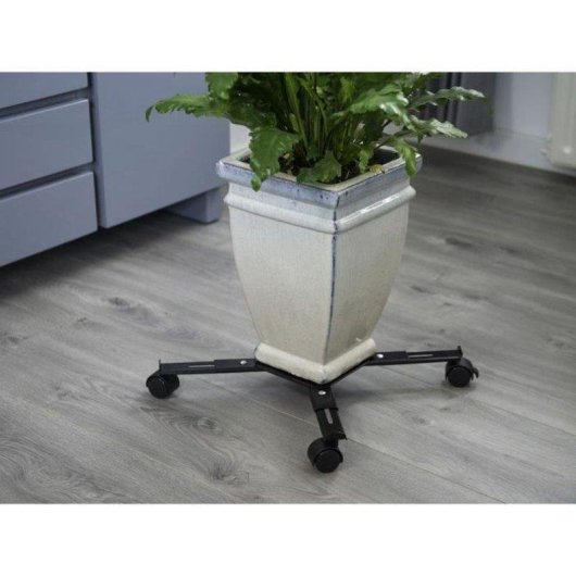 Porte-plante à roulettes Nature ajustable, métal noir, 4 bras extensibles, 34-51 cm, 100 kg