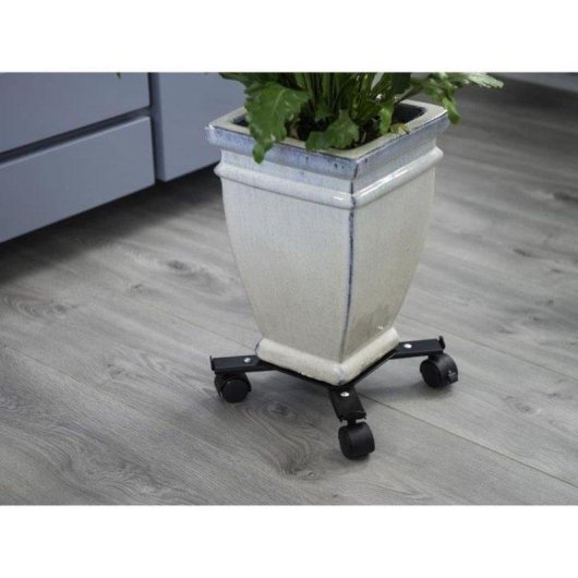 Porte-plante à roulettes Nature ajustable, métal noir, 4 bras extensibles, 34-51 cm, 100 kg