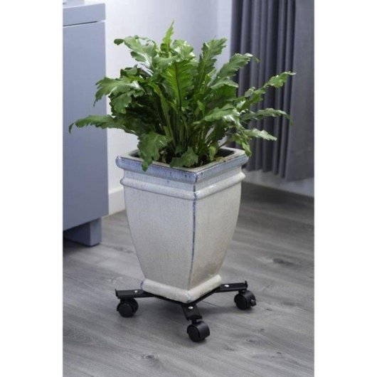 Porte-plante à roulettes Nature ajustable, métal noir, 4 bras extensibles, 34-51 cm, 100 kg