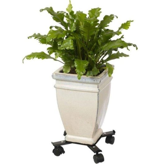 Porte-plante à roulettes Nature ajustable, métal noir, 4 bras extensibles, 34-51 cm, 100 kg