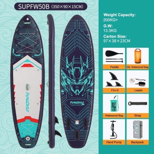 Prancha SUP Inflável Funwater 50B com Assento 350 cm 200 kg