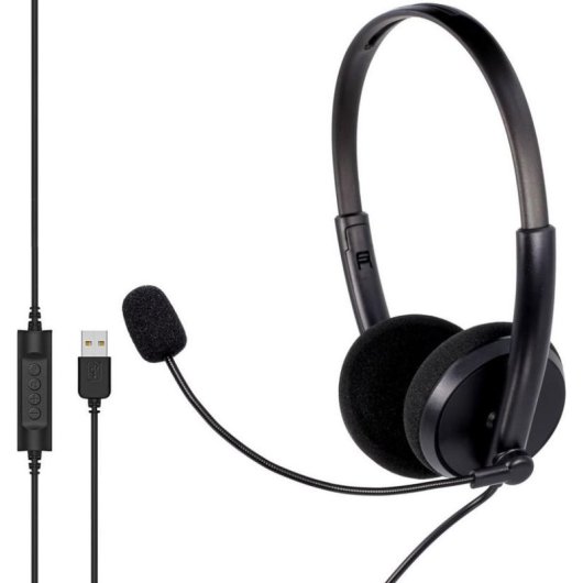 Auriculares Mozos MTX1091ECO com cabo USB para chamadas e controlo online preto