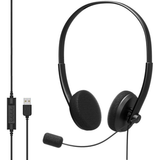 Auriculares Mozos MTX1091ECO com cabo USB para chamadas e controlo online preto