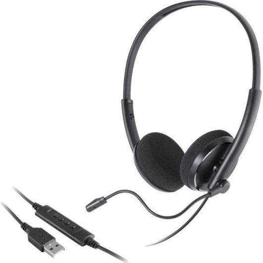 Auriculares Mozos MTX1091ECO com cabo USB para chamadas e controlo online preto
