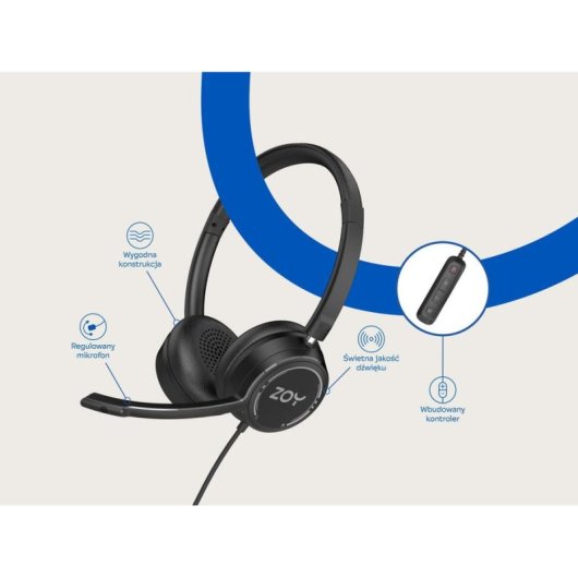 Kopfhörer ZOY ZHS40 mit Kabel Mini Jack und USB, Mikrofon und Steuerung, schwarz