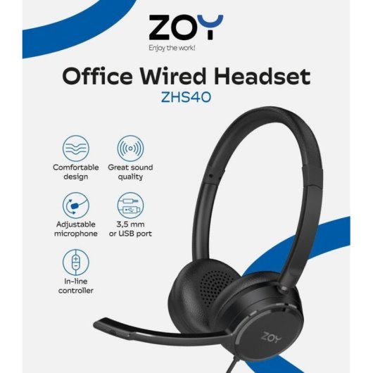 Kopfhörer ZOY ZHS40 mit Kabel Mini Jack und USB, Mikrofon und Steuerung, schwarz