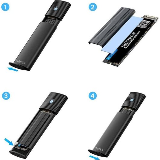 Kieszeń Orico M2 NVMe USB-C 10 Gbps Aluminio Negro con Refrigeración Pasiva